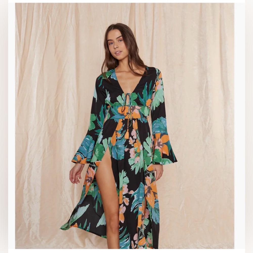 RAGA Floral Maxi Dress with Bell Sleeves